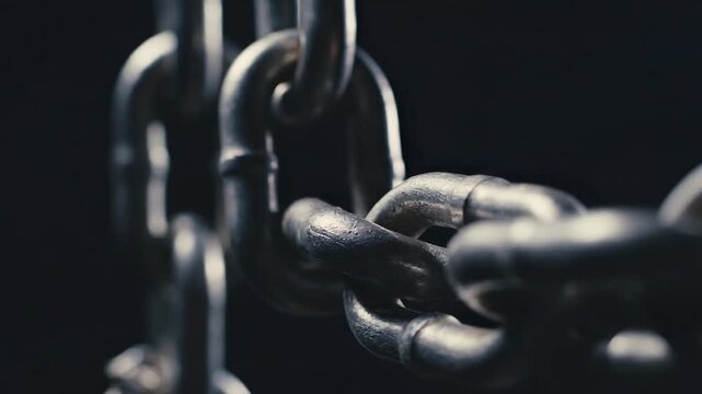 Close-up of metal chain links on a dark background highlighting texture and design