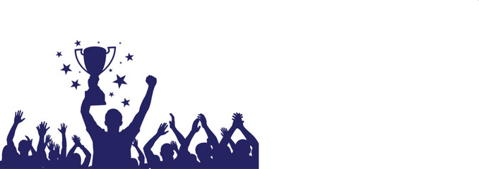 Fifa world cup victory celebration silhouette of champion lifting trophy with cheering crowd © SyedaAshrafunNessa