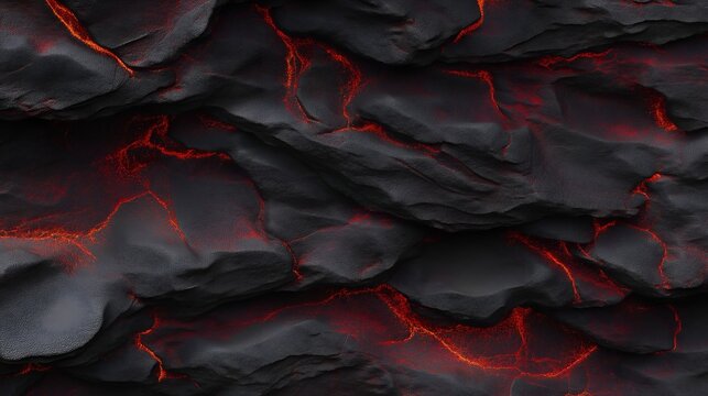 This image features a close-up view of textured volcanic rock with glowing red veins, showcasing the raw power of nature and geological formations.