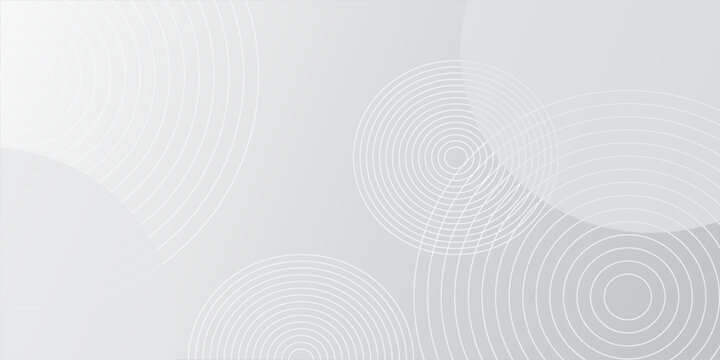 Minimalist gray background with circular patterns. The background is gray with a smooth texture and white concentric circles. Circle pattern background vector. Gray background.
