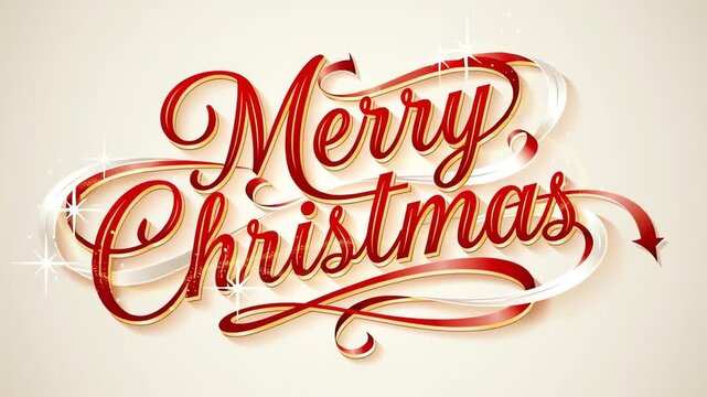 Elegant Merry Christmas Typography with Red and White Swirls