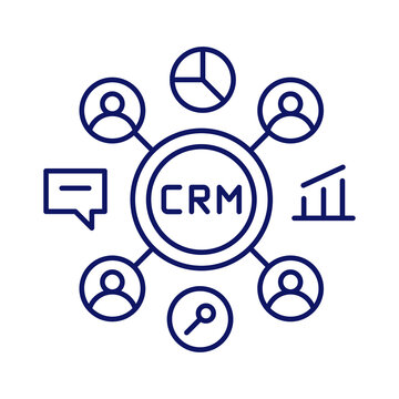 Crm system concept with connected icons isolated on transparent background