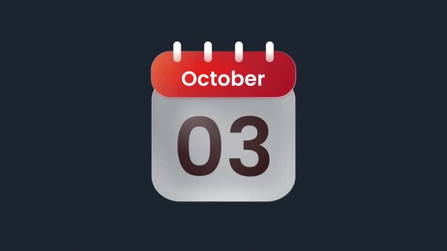 October 3rd Glass Effect Calendar Date Animation With Modern Liquid Glass Scheduler Icon Prores Alpha Channel 4K 60fps