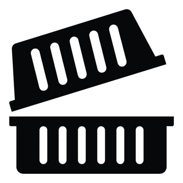 Black plastic crates for storage or shipping  empty and isolated icon
