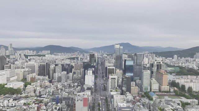 Aerial view of Sinnonhyeon Station and Gangnamdaero cityscape in Seoul