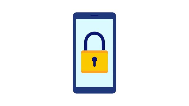 Smartphone security padlock animation on white background