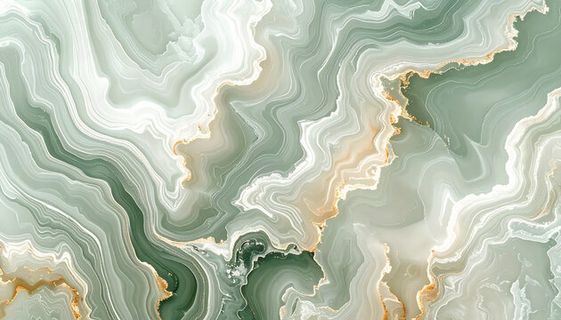 Abstract marble texture with flowing veins of green and gold