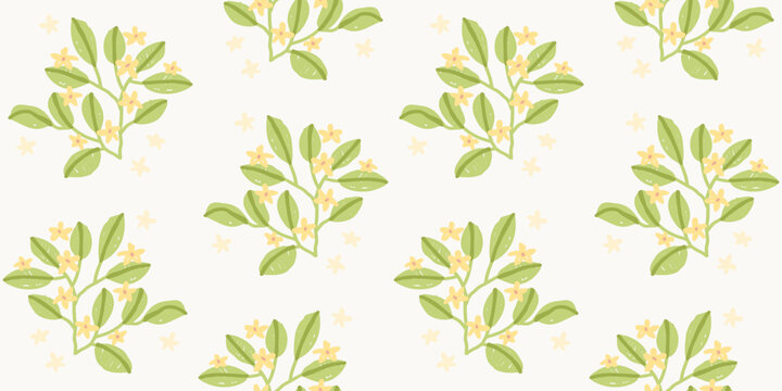 Yellow jasmine flower seamless pattern with green leaves for fabric textile print vector
