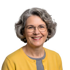 Obraz premium Smiling professional woman with glasses in yellow sweater Vector