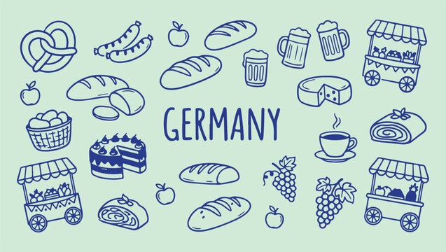 Germany travel food culture, traditional german feast sketch, minimalist culinary lifestyle art, clean european travel vector, premium national design asset, iconic heritage symbols, isolated regional