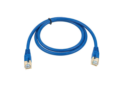 Blue ethernet network cable with rj45 connectors for speed internet connectivity and computer networking on a transparent background isolated on a transparent background