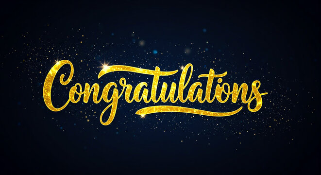 Elegant gold metallic lettering Congratulations over dark festive backdrop luxury banner