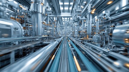 Fototapeta premium Complex Industrial Pipeline Network in Modern Chemical Processing Plant