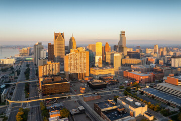 Aerial view of the skyline of Detroit, Michigan, USA. © Chenxiaoyang