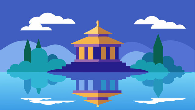 Serene temple reflection