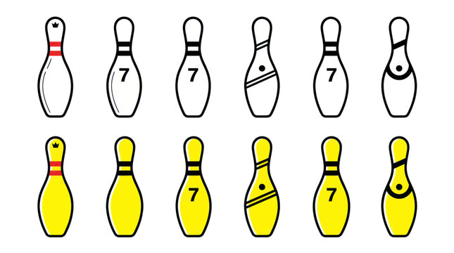 Bowling Pins Collection: White and Yellow, Various Designs, Isolated on White
