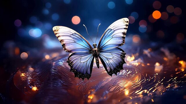 Digital technology glass crystal butterfly fantasy scene background