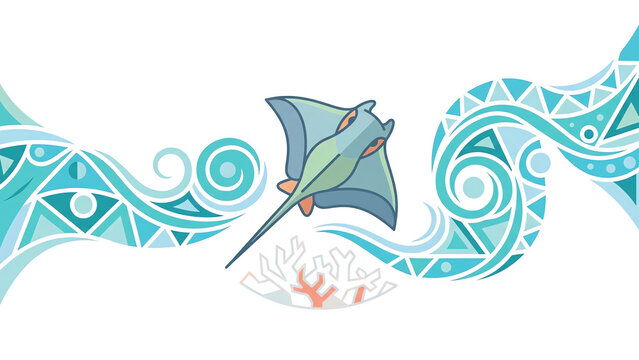 Stingray with Abstract Ocean Currents for Marine Life or Coastal Theme