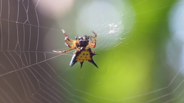 Close-up of a Spiny Orb Weaver Spider on a Web in Nature