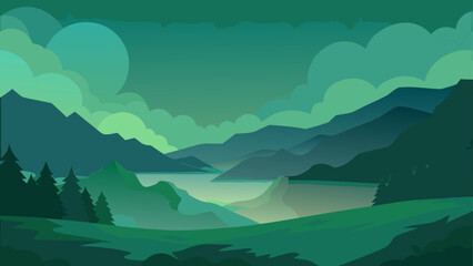 Serene mountain lake at night © Devili