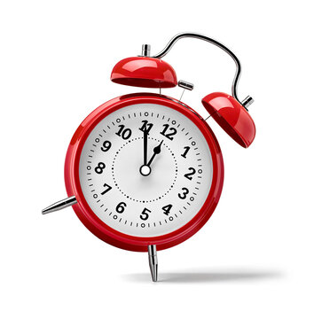 Red clock in front of white background