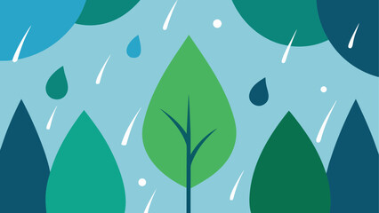 Rainy forest scene with green leaves © Devili