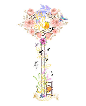 The Key of Memory - Floral Watercolor Music Illustration
