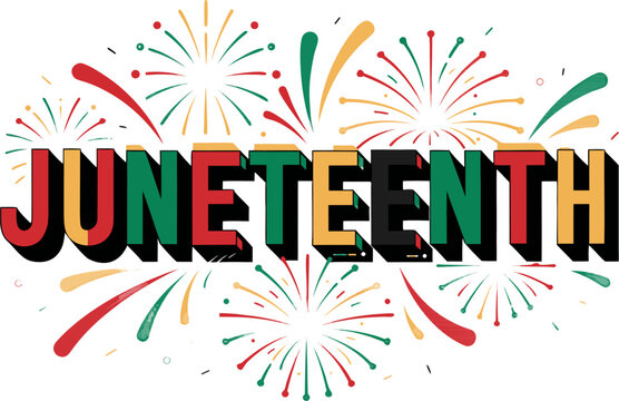 Vibrant juneteenth celebration graphic with colorful fireworks