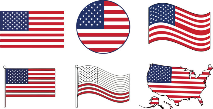 American flag variations and map illustration