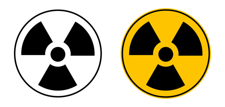 Radiation hazard icon set with radioactive trefoil warning symbols. Nuclear safety signage for industrial safety, hazardous materials, risk awareness and compliance use