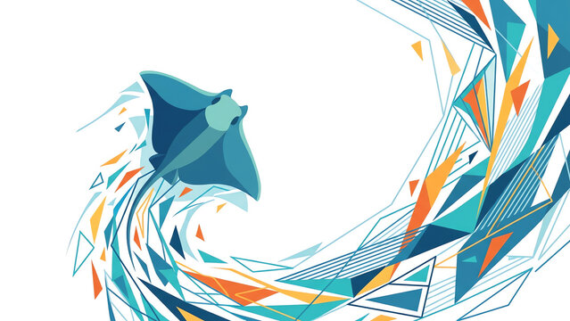 Stingray Flat Vector with Geometric Ocean Currents Background Design