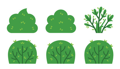 Green bush vector icon set. Flat bushes, garden shrub, hedge plants, branches, leaves, eco landscape graphics, nature foliage and outdoor vegetation design elements. © Creative Studio 