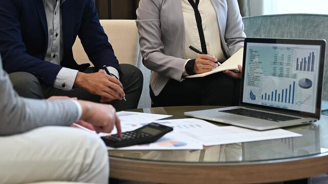 Finance and accountant team working in office for accounting and preparation services for financial statements and cash flow with analyze data insight for finance and taxation planning.	