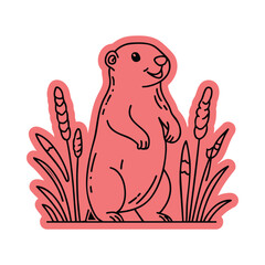 Fototapeta premium Marmot Standing in Tall Grass Sticker Doodle Illustration