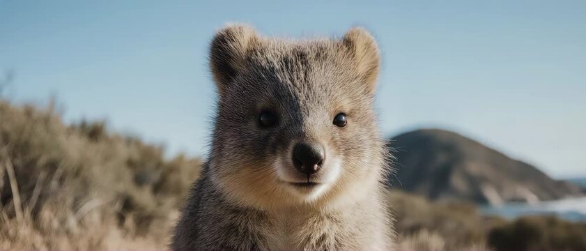 Ethereal close-up portrait of a quokka