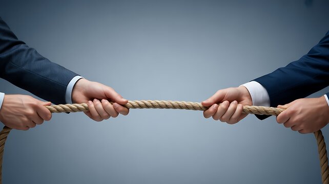 Business tug of war competition concept with professionals pulling rope