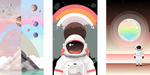 astronauts exploring cosmic scenes vector illustration space © Lolita