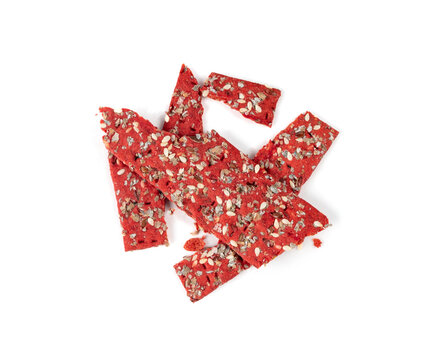 Beetroot crackers, thin rusk beet root bread, red diet multigrain crispbread, various seeds