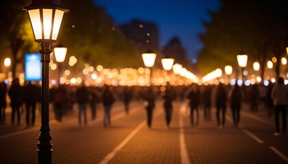 Obraz premium Festive Night Street With Holiday Lights