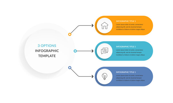 Infographic template with three horizontal options connected to a central circle providing a clean layout for professional data visualization or process flow presentations