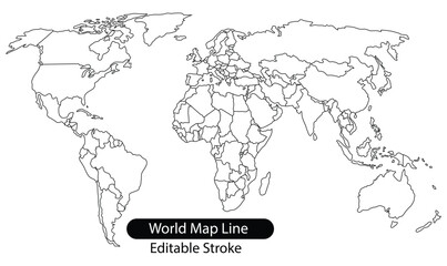 Simple black outline world map with country borders Vector © kalam