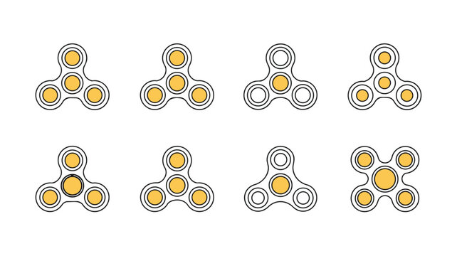 Set of fidget spinner icons with different colored circles vector