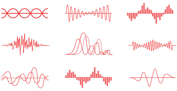 Set of colorful audio sound wave frequency signal icons Vector
