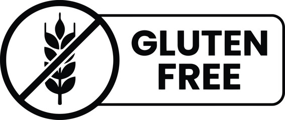 Gluten free label icon with wheat stalk symbol prohibition nutrition packaging wellness © SK Stock