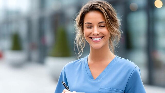 Doctor using tablet in a hospital setting while smiling at the camera Generative AI