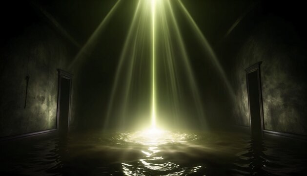 Green Light Rays in Abandoned Underground Hall