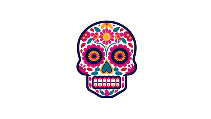 Obraz premium Colorful sugar skull with floral designs, created with AI, PNG