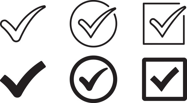 check mark icon set with circle and square approval symbols vector illustration