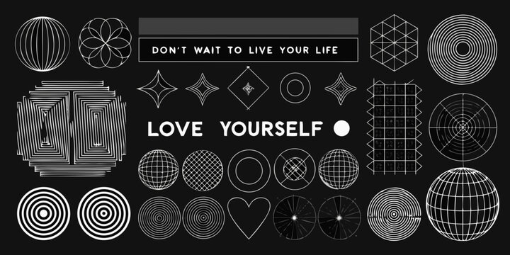 geometric shapes on black background pattern white