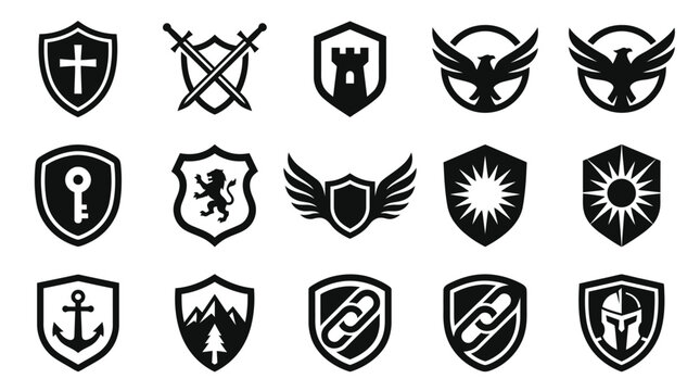 Set of Heraldic Shield Icons and Emblems